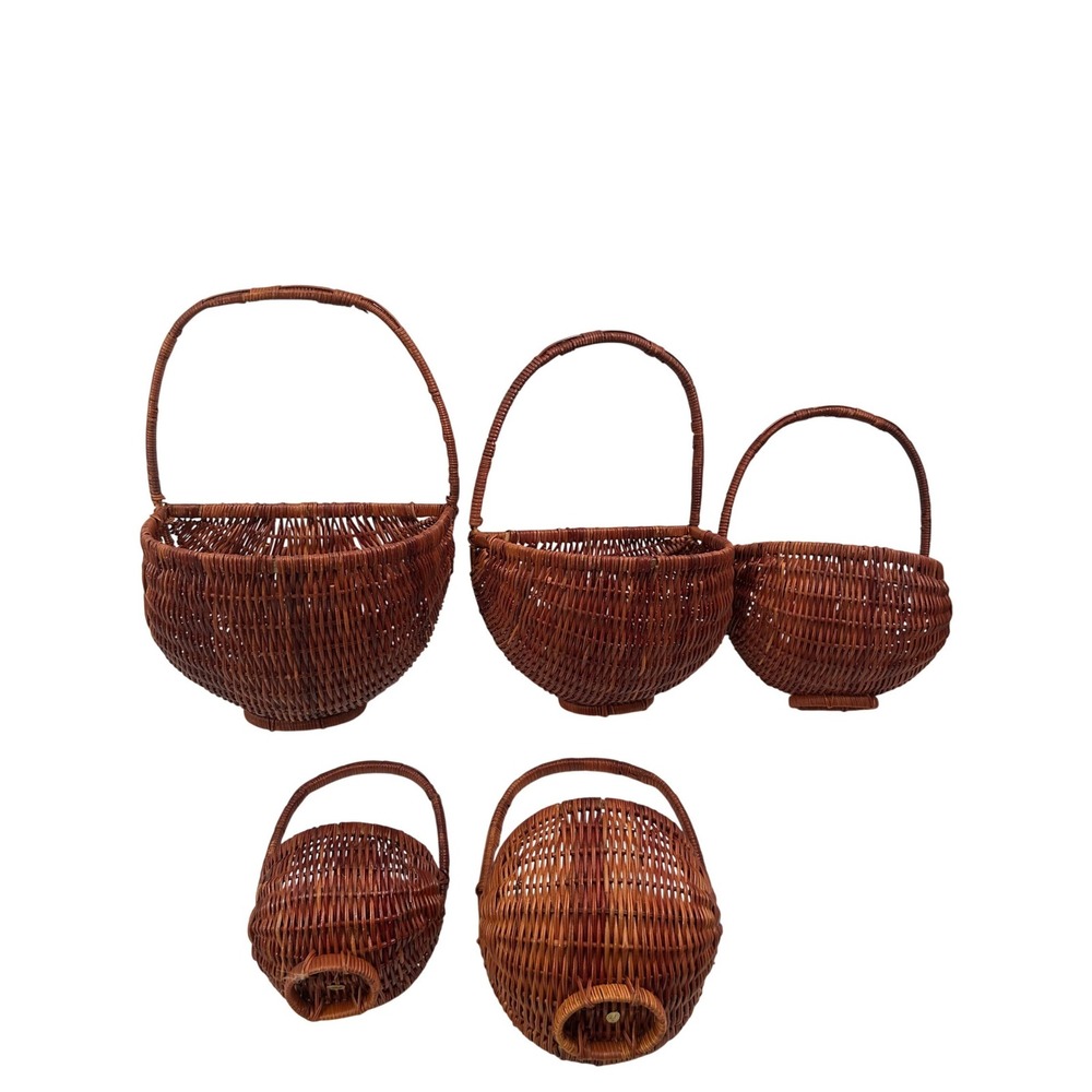 Unbranded Woven Wicker Wall Baskets Set of 5 Brown Nesting Egg Shape Home Decor